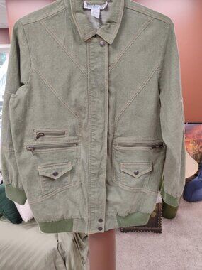 Denim 24/7 Olive Green Utility Denim Jacket 14W
